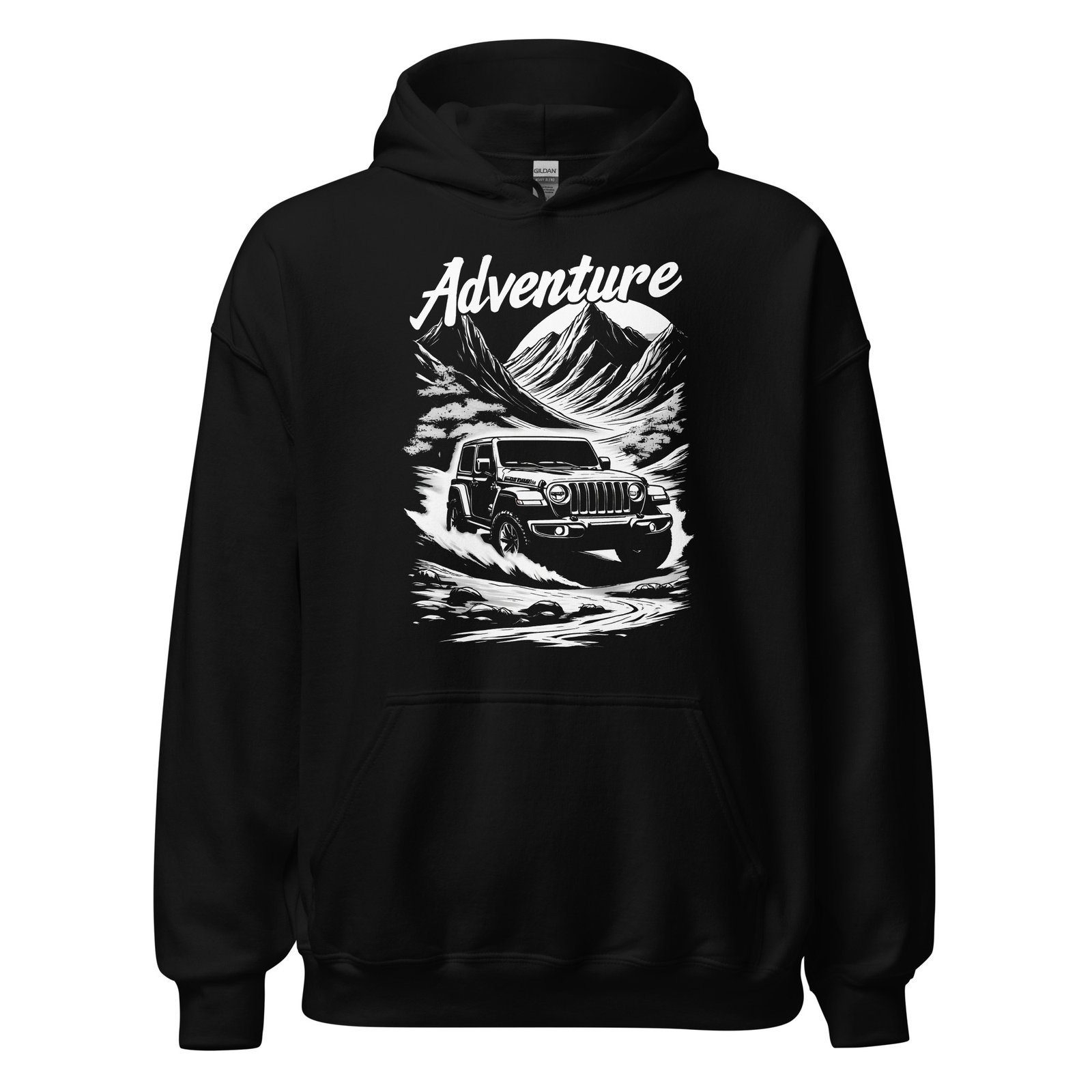Adventure - River Fording Off-Road Rig Unisex Hoodie - Black - Image 1
