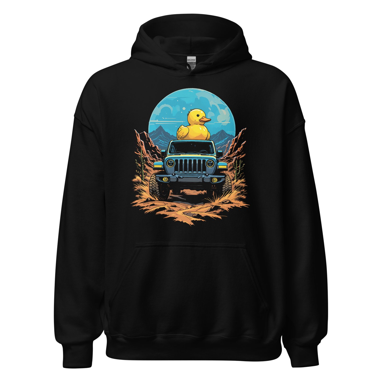 Duck Duck 4X4 - Cyan Duck Off-Road Rig Unisex Hoodie - Black - Image 2