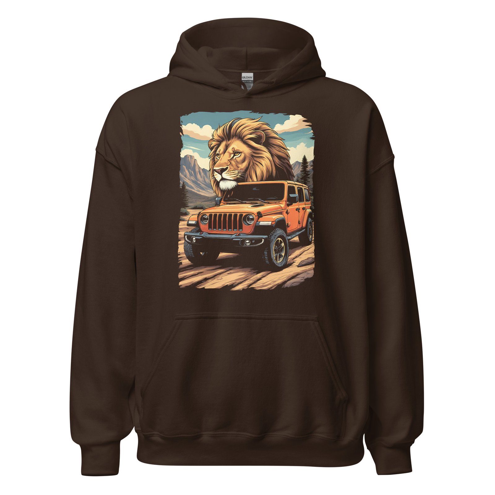 King Of The Trail - Orange Mountain Off-Road Rig Unisex Hoodie - Dark Chocolate - Image 5