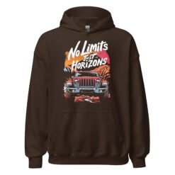 No Limits Just Horizons - Sunset Divide Off-Road Rig Unisex Hoodie - Dark Chocolate - Image 1