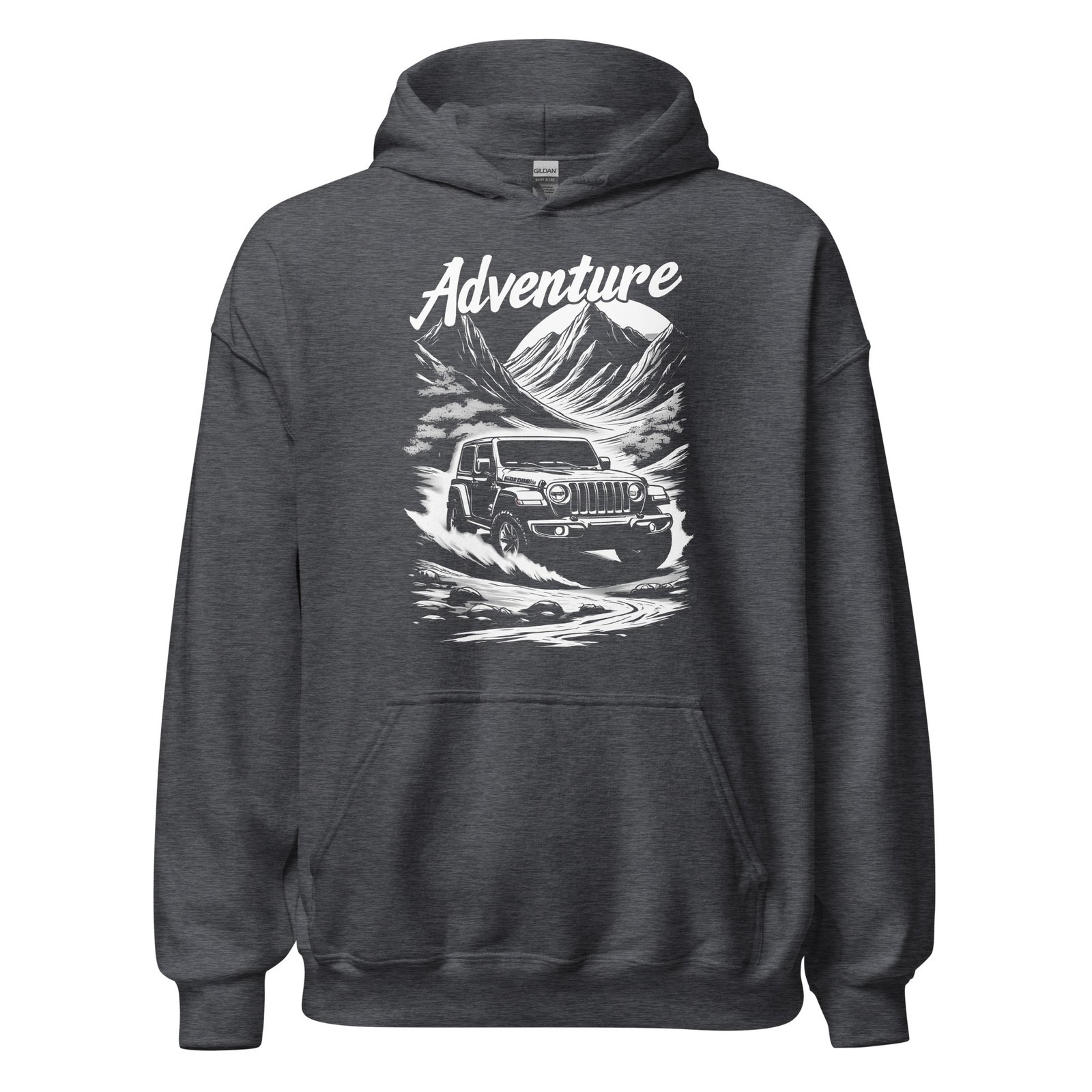 Adventure - River Fording Off-Road Rig Unisex Hoodie - Dark Heather - Image 7