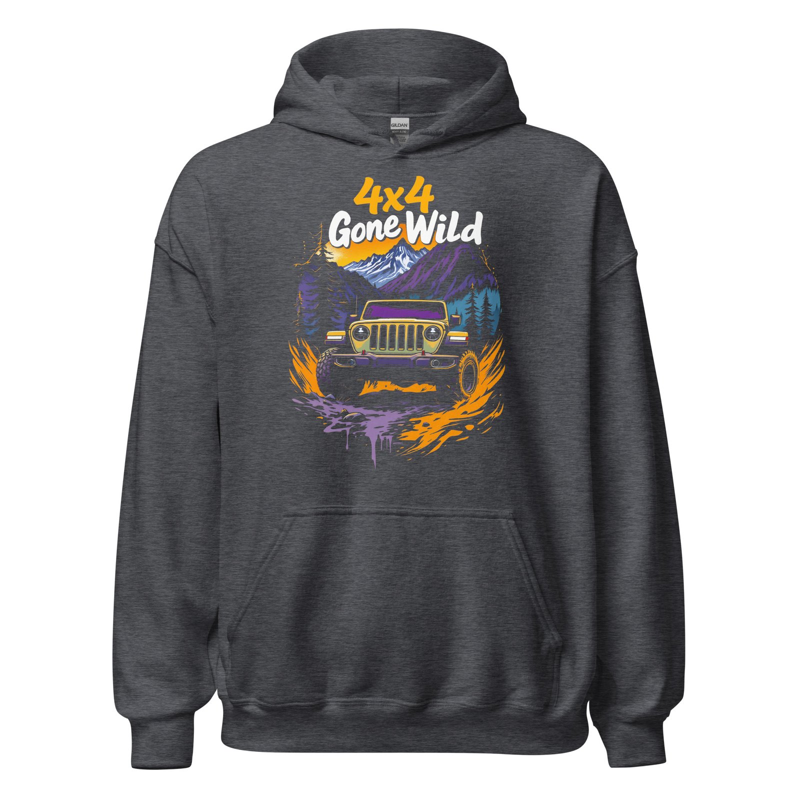 4X4 Gone Wild - Untamed 4X4 Off-Road Rig Unisex Hoodie - Dark Heather - Image 9