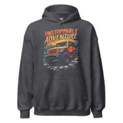 Unstoppable Adventure - Rugged Mountain 4X4 Trail Unisex Hoodie - Dark Heather - Image 1