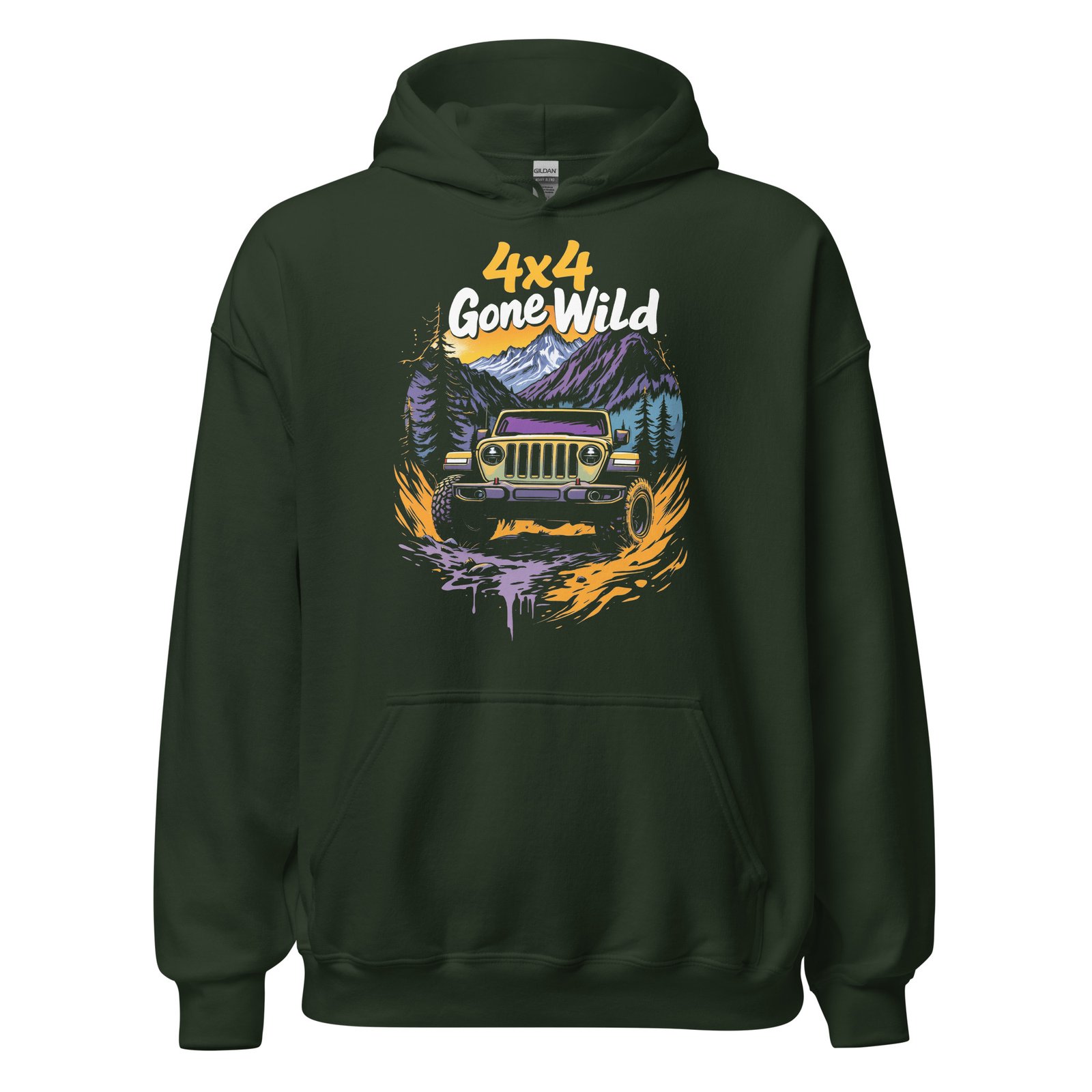 4X4 Gone Wild - Untamed 4X4 Off-Road Rig Unisex Hoodie - Forest Green - Image 7