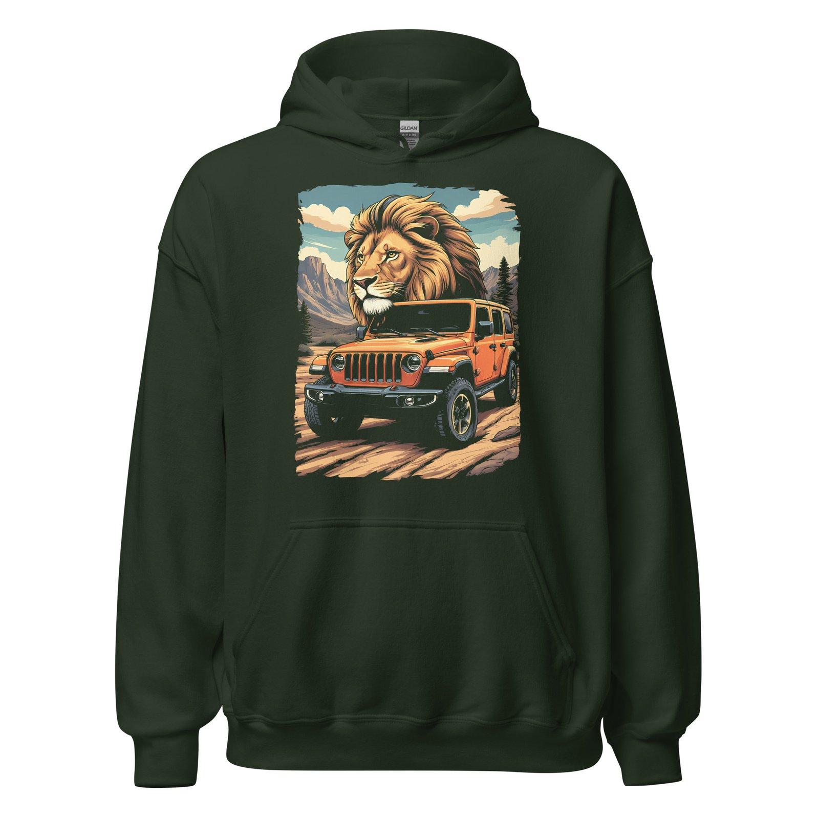 King Of The Trail - Orange Mountain Off-Road Rig Unisex Hoodie - Forest Green - Image 7