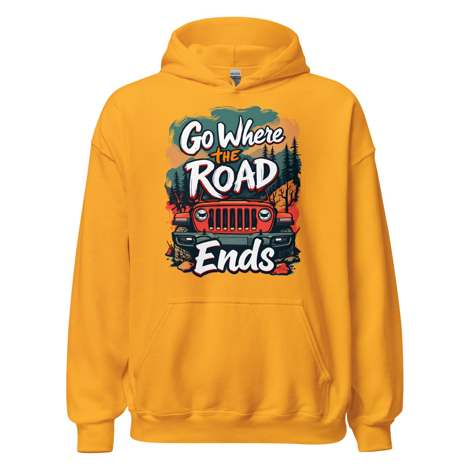 Go Where The Road Ends - Wilderness Timber Off-Road Unisex Hoodie - Gold - Image 3
