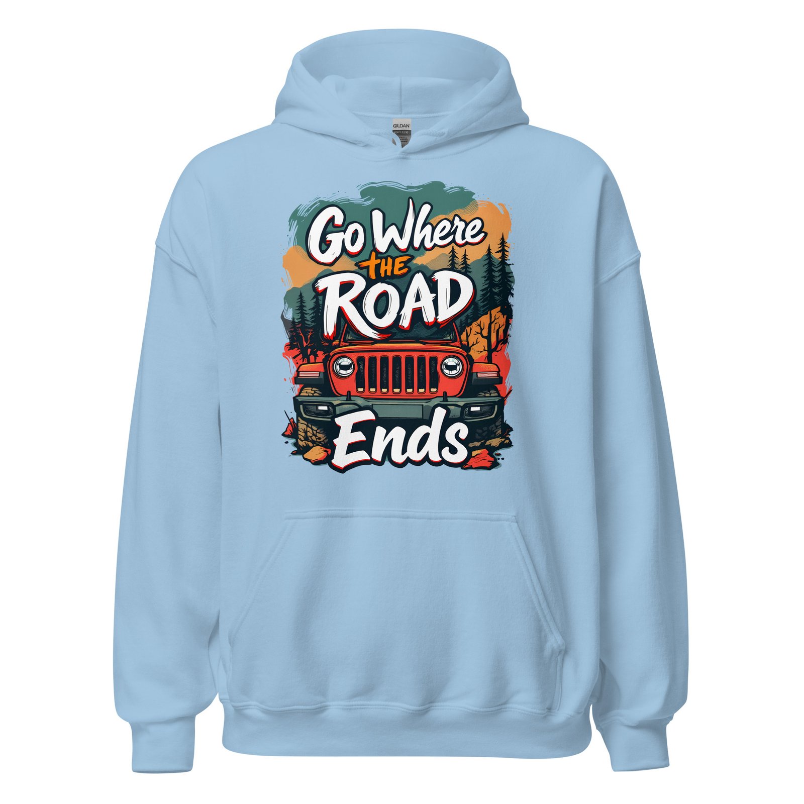 Go Where The Road Ends - Wilderness Timber Off-Road Unisex Hoodie - Light Blue - Image 5