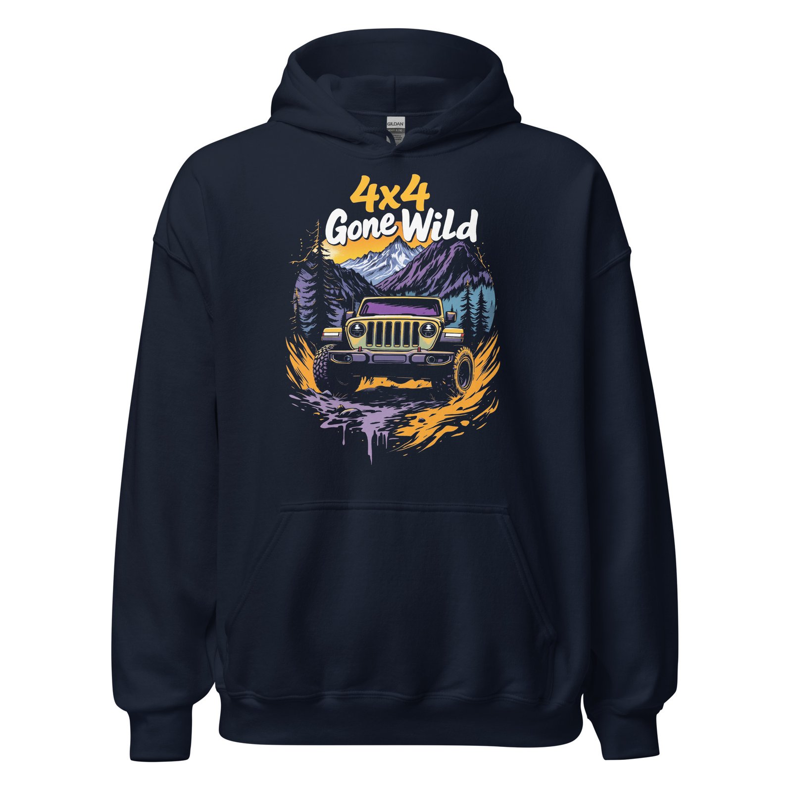 4X4 Gone Wild - Untamed 4X4 Off-Road Rig Unisex Hoodie - Navy - Image 1