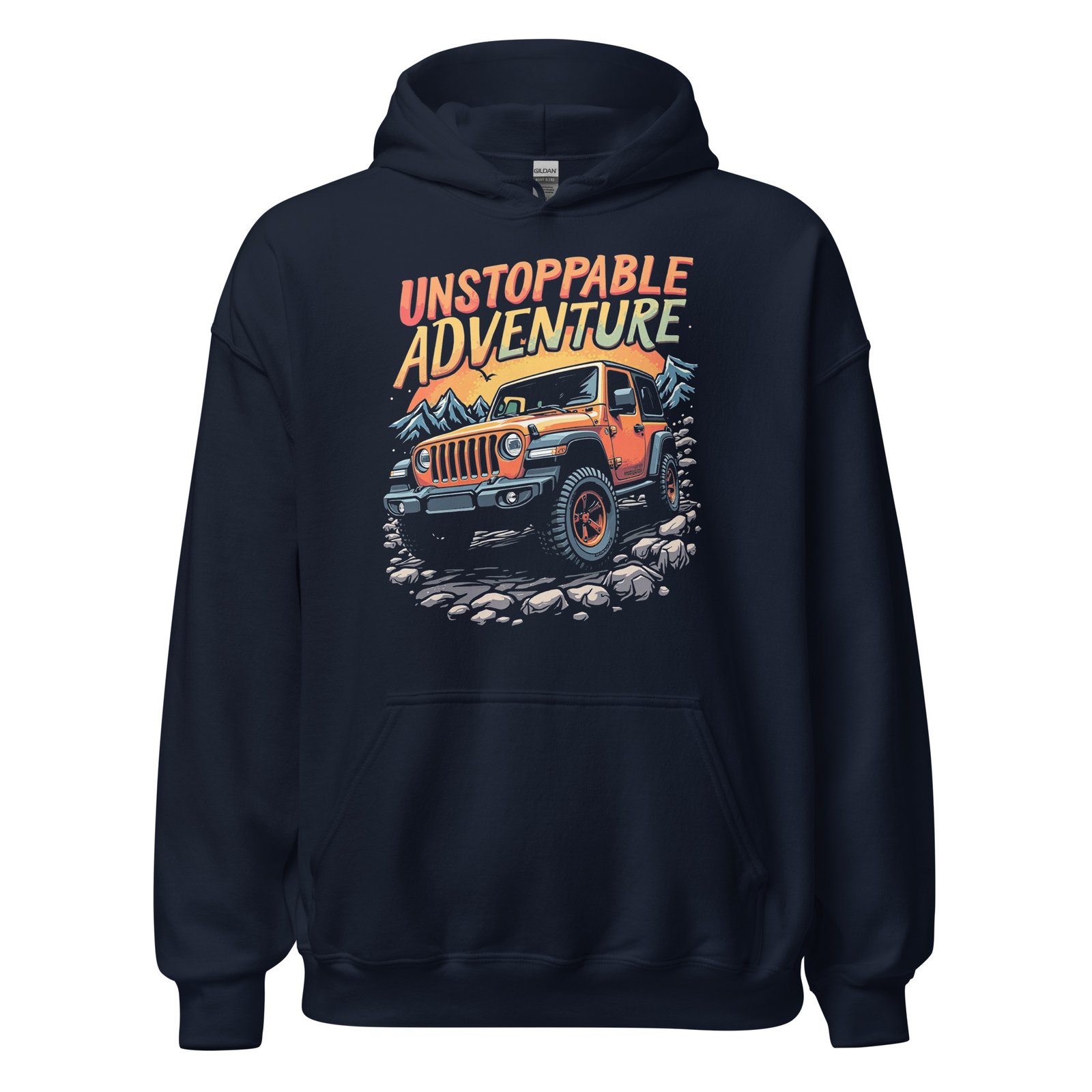 Unstoppable Adventure - Rugged Mountain 4X4 Trail Unisex Hoodie - Navy - Image 4