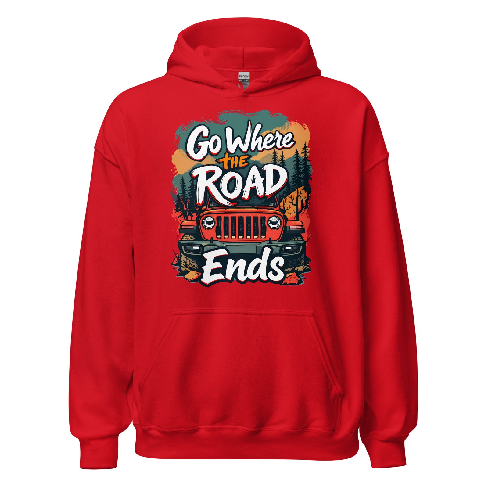 Go Where The Road Ends - Wilderness Timber Off-Road Unisex Hoodie - Red - Image 1