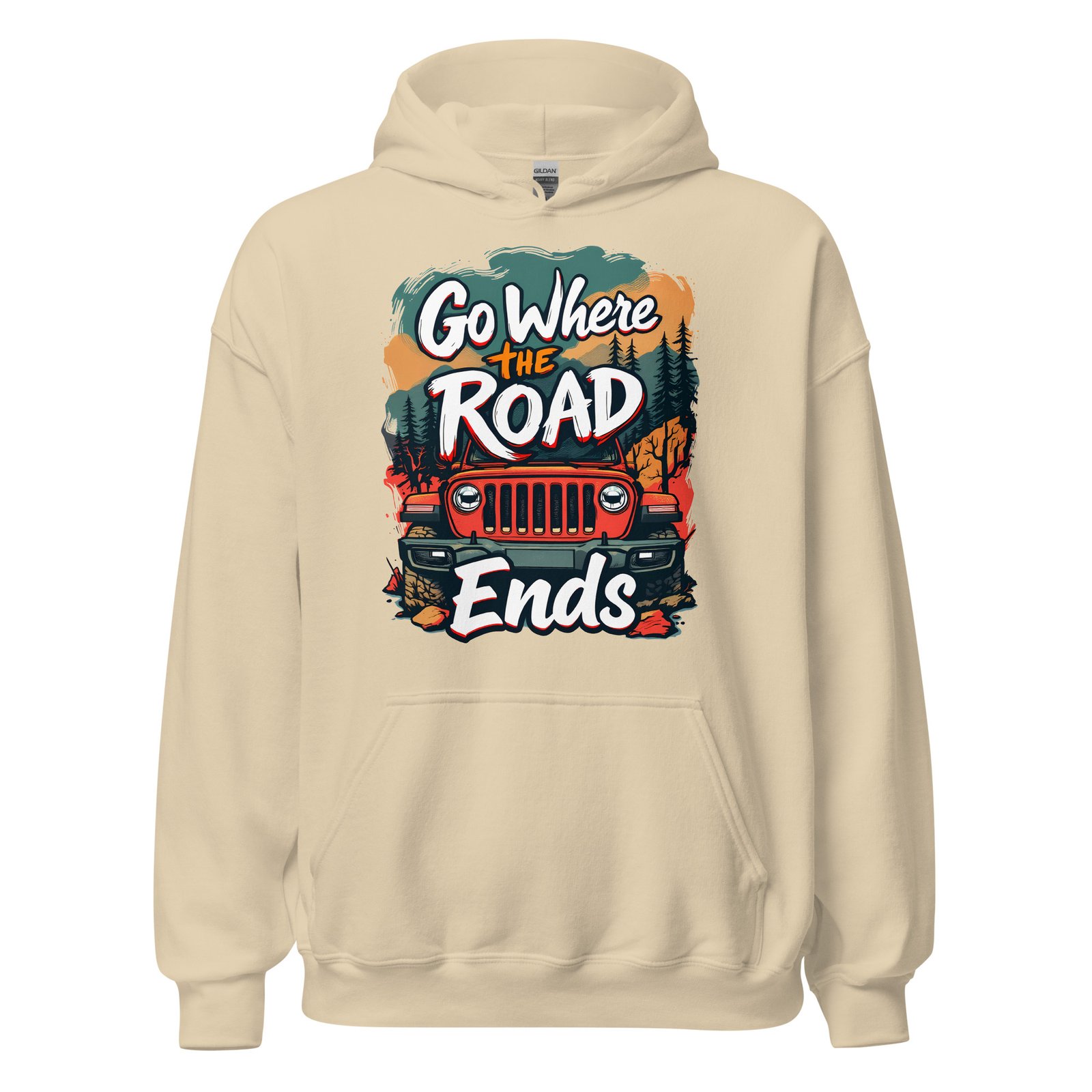 Go Where The Road Ends - Wilderness Timber Off-Road Unisex Hoodie - Sand - Image 7