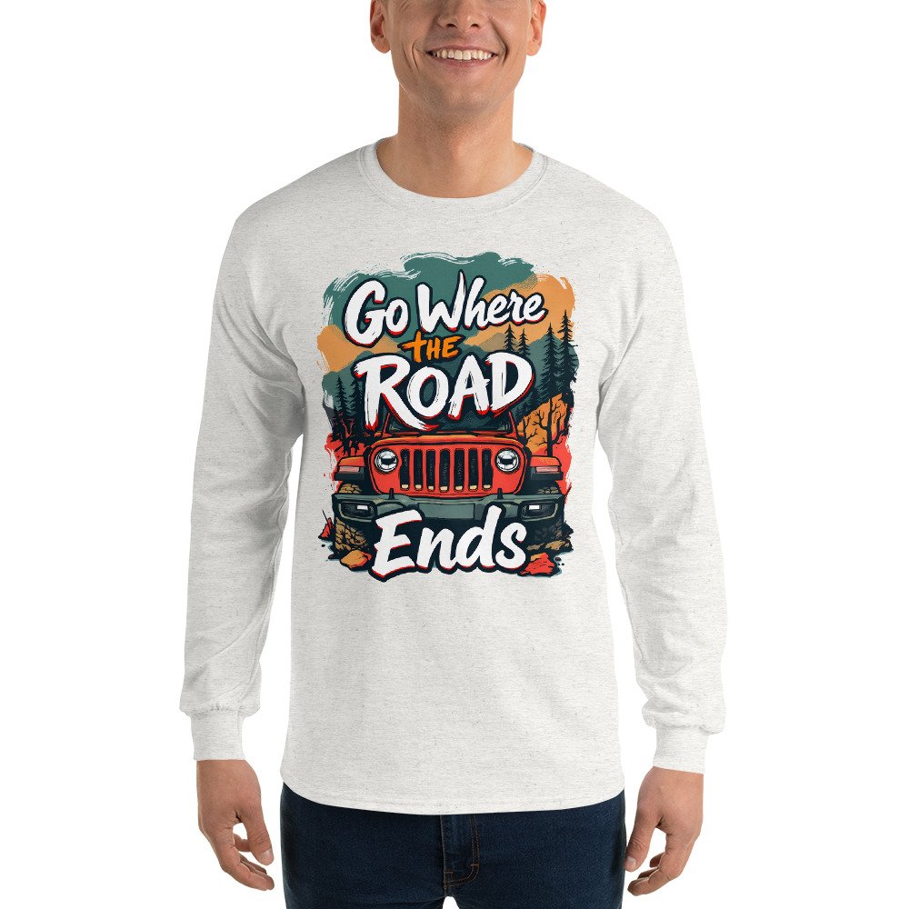 Go Where The Road Ends - Sunset Ridge Off-Road Cruiser Men's Long Sleeve Shirt - Ash - Image 9