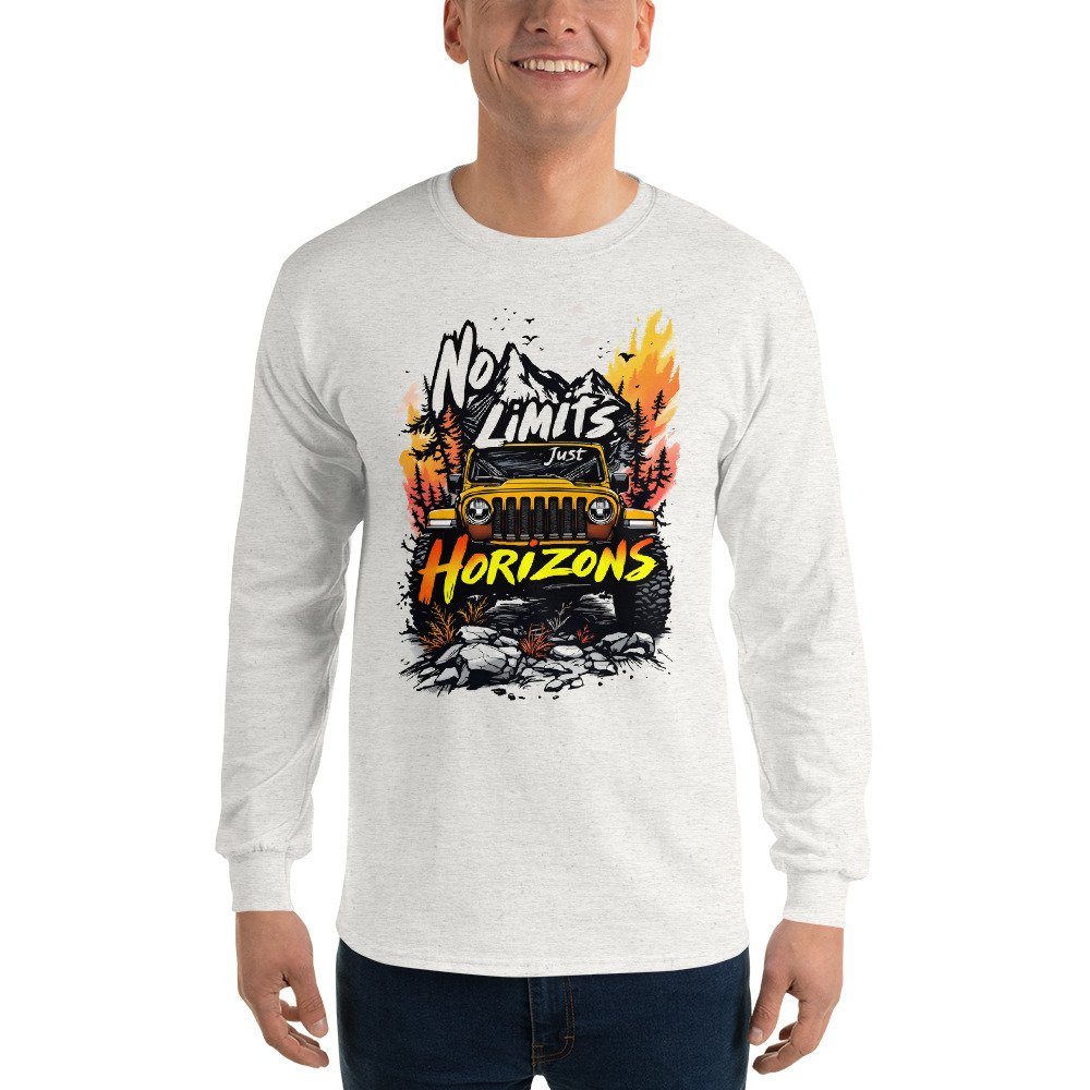 No Limits Just Horizons - Alpine Peak Off-Road Men’s Long Sleeve Shirt - Ash - Image 1