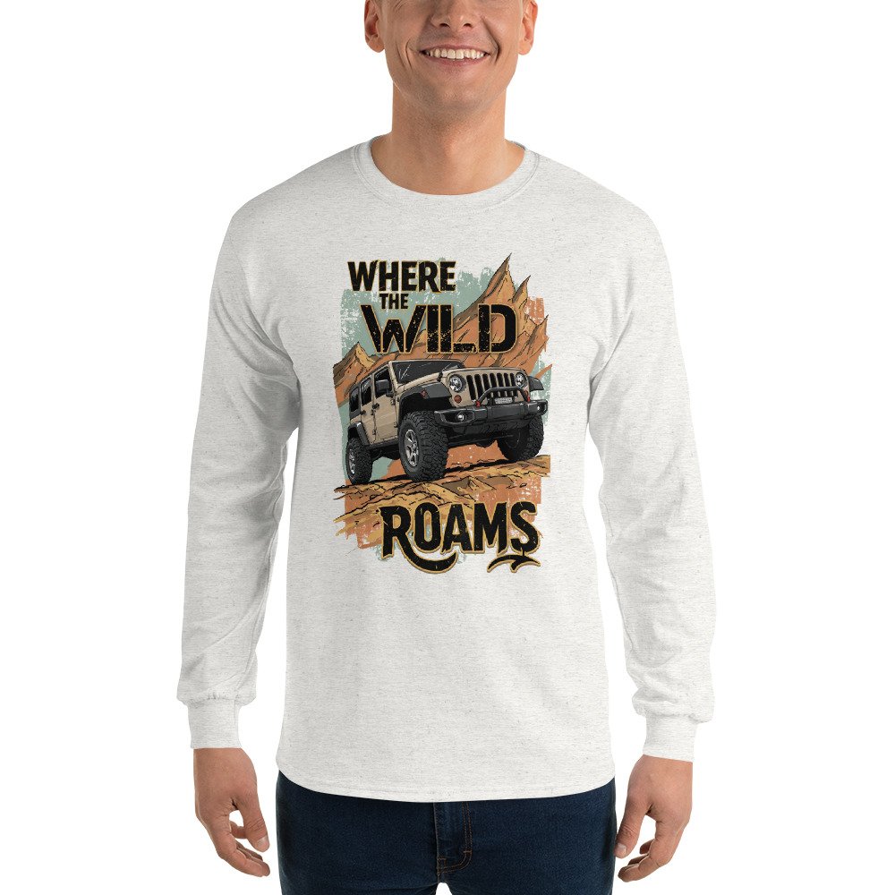 Where The Wild Roams - Canyon Ledge Off-Road Rig Men’s Long Sleeve Shirt - Ash - Image 3