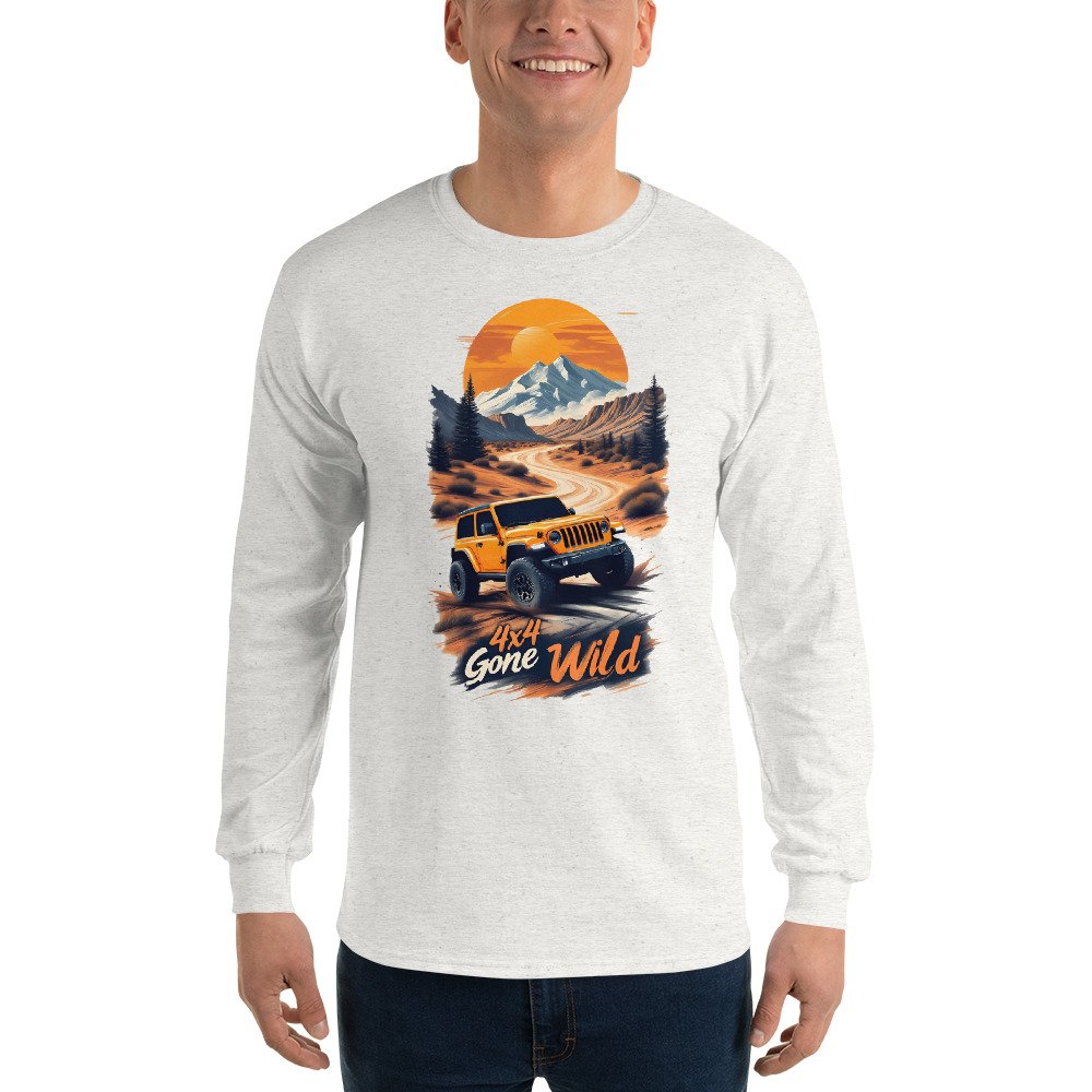4X4 Gone Wild - Sunset Trail 4X4 Rig Men's Long Sleeve Shirt - Ash - Image 1