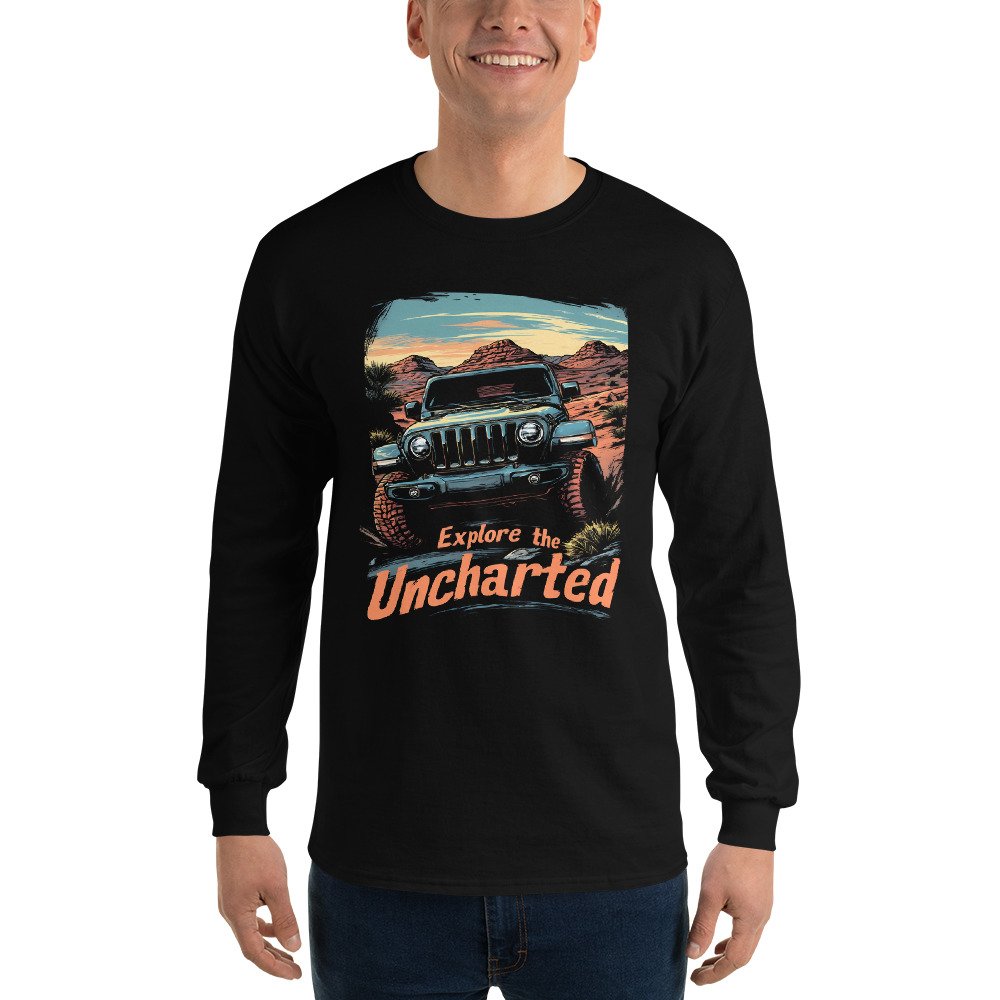 Explore The Uncharted - Red Rock Off-Road Expedition Men's Long Sleeve Shirt - Black - Image 1