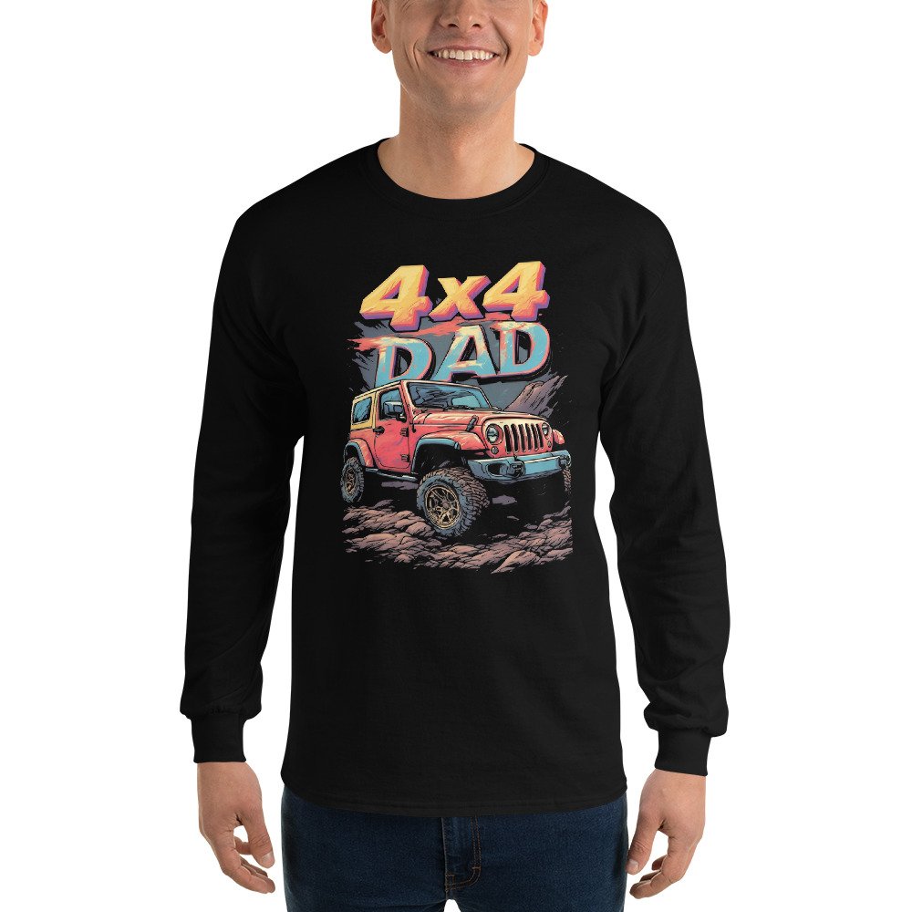 4X4 Dad - Red Rig 4X4 Dad Men's Long Sleeve Shirt - Black - Image 1