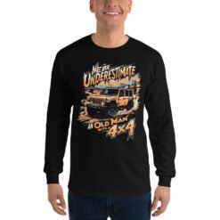 Never Underestimate An Old Man With A 4X4 - Yellow Mountain Off-Road Rig Men's Long Sleeve Shirt - Black - Image 1