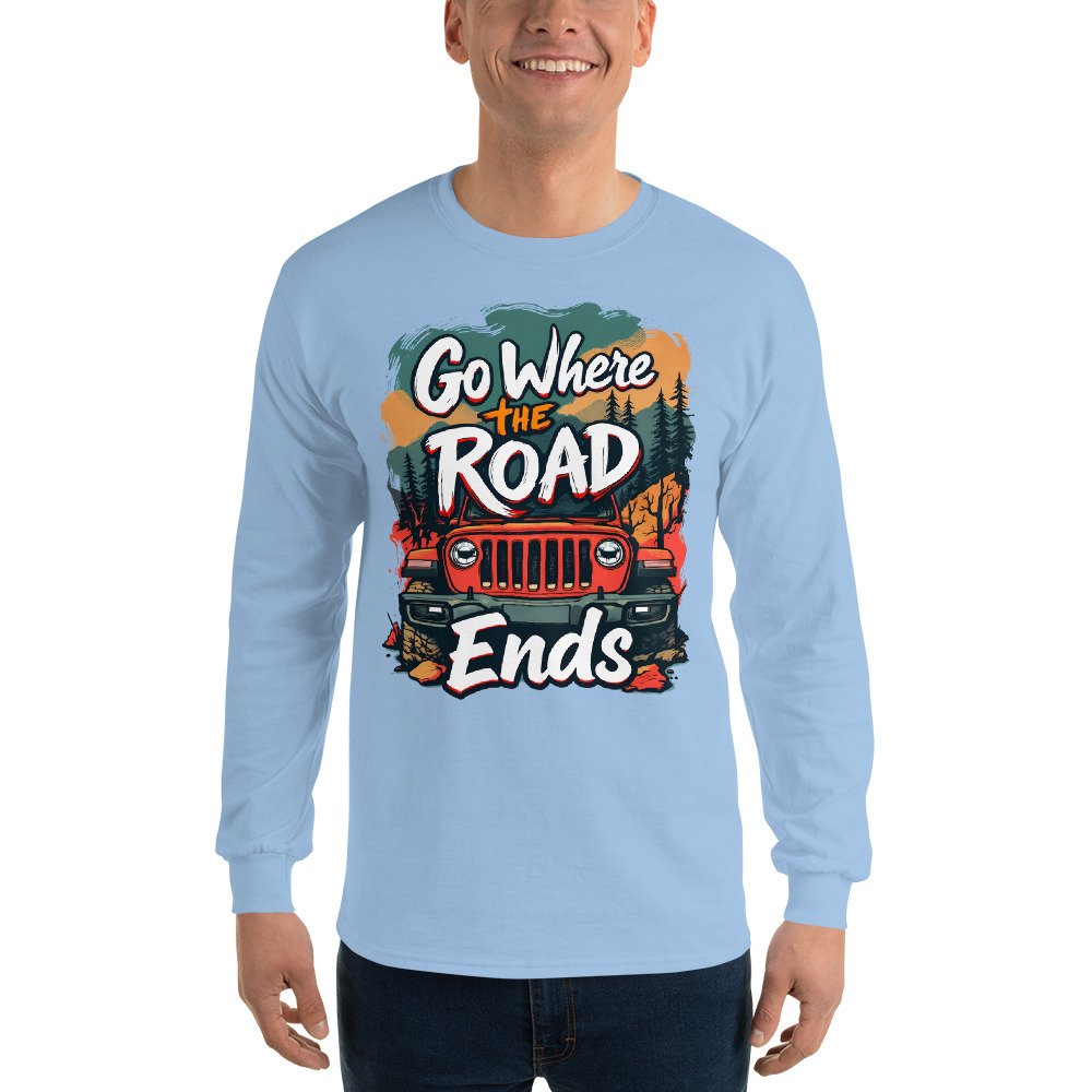 Go Where The Road Ends - Sunset Ridge Off-Road Cruiser Men's Long Sleeve Shirt - Light Blue - Image 6