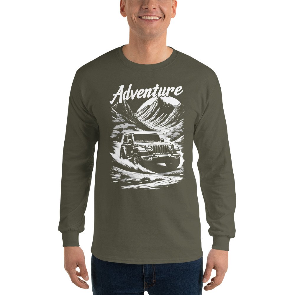 Adventure - Alpine Peak Off-Road Rig Men's Long Sleeve Shirt - Military Green - Image 5