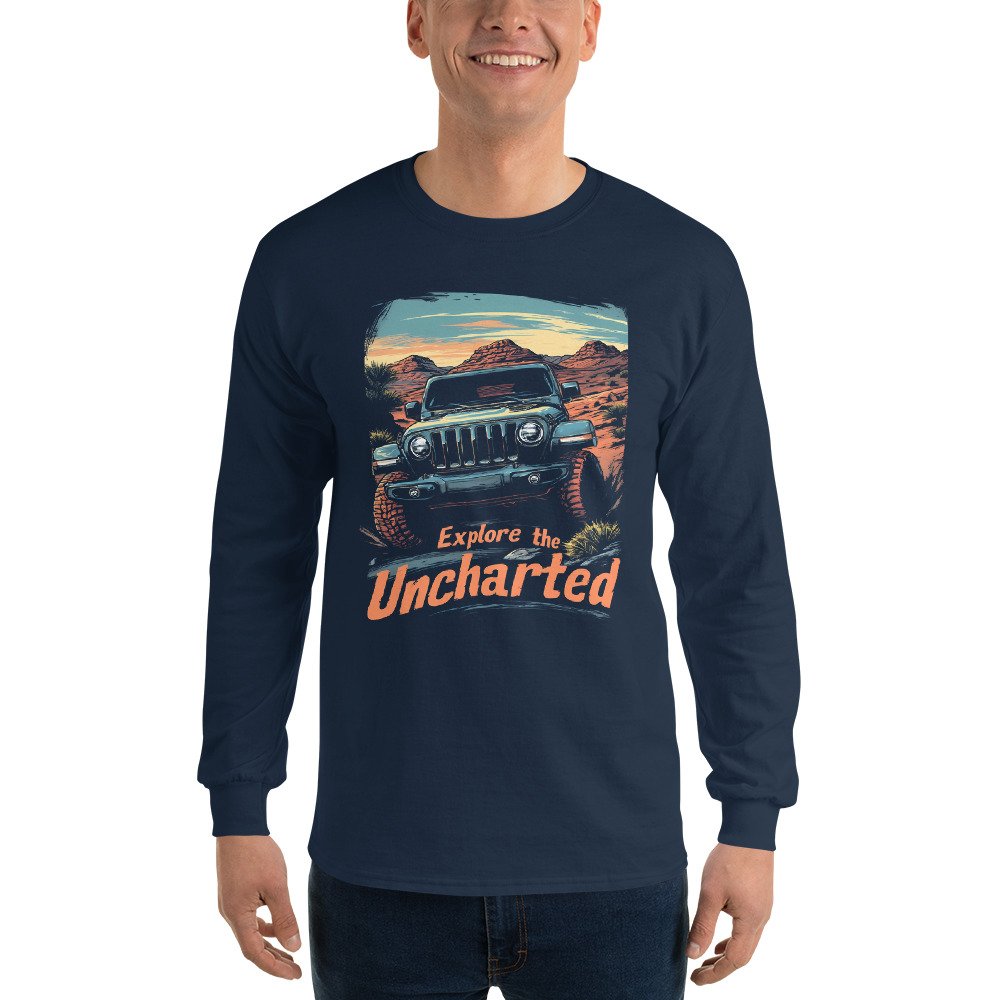 Explore The Uncharted - Red Rock Off-Road Expedition Men's Long Sleeve Shirt - Navy - Image 3