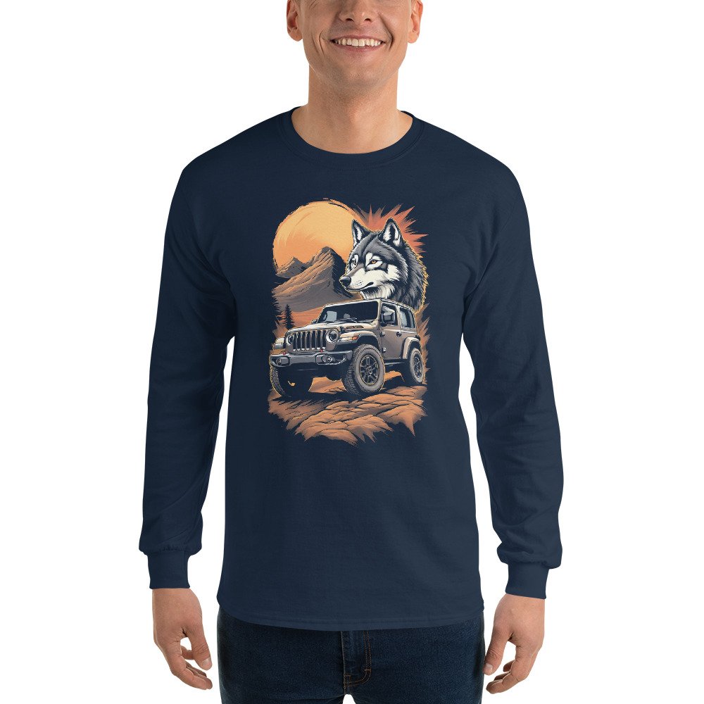 Lone Wolf - Sunset Mountain 4X4 Crawler Men's Long Sleeve Shirt - Navy - Image 1
