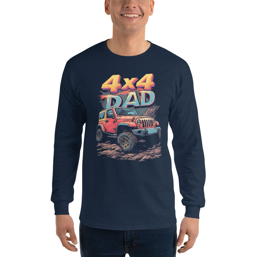4X4 Dad - Red Rig 4X4 Dad Men's Long Sleeve Shirt - Navy - Image 3