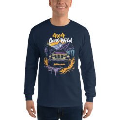 4X4 Gone Wild - Yellow Rig 4X4 Trail Men's Long Sleeve Shirt - Navy - Image 1