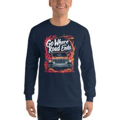 Go Where The Road Ends - Red Clay Off-Road Rig Men’s Long Sleeve Shirt - Navy - Image 3