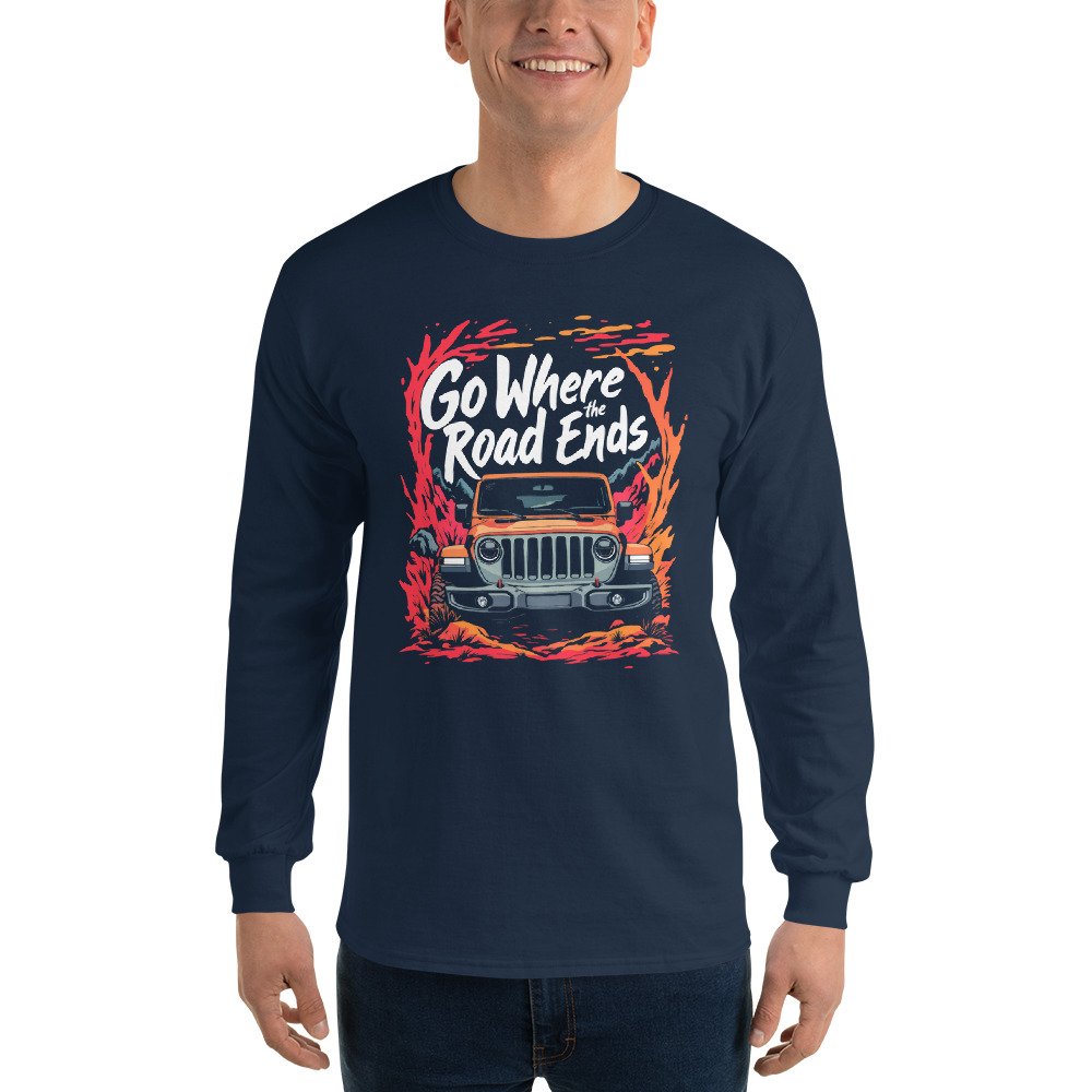 Go Where The Road Ends - Red Clay Off-Road Rig Men’s Long Sleeve Shirt - Navy - Image 3