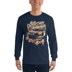 Never Underestimate An Old Man With A 4X4 - Yellow Mountain Off-Road Rig Men's Long Sleeve Shirt - Navy - Image 3