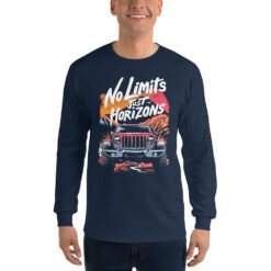No Limits Just Horizons - Red Mountain Off-Road Rig Men's Long Sleeve Shirt - Navy - Image 3