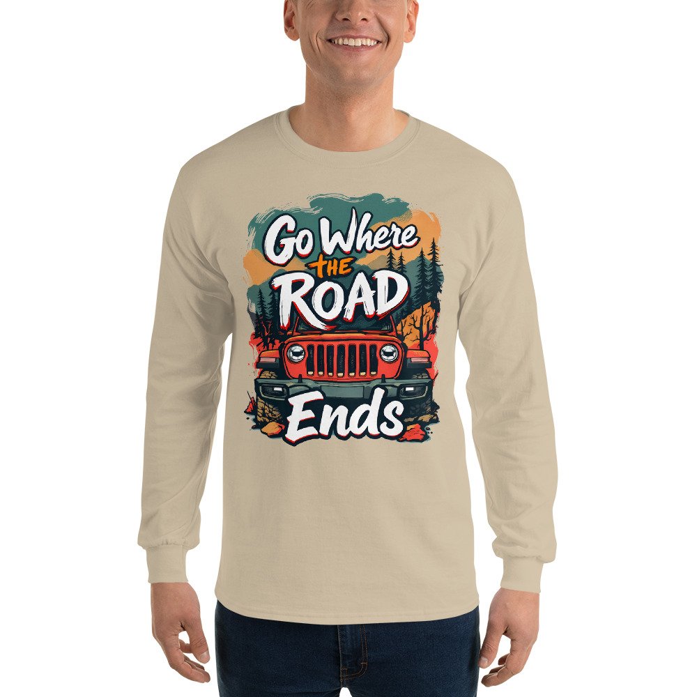 Go Where The Road Ends - Sunset Ridge Off-Road Cruiser Men's Long Sleeve Shirt - Sand - Image 1