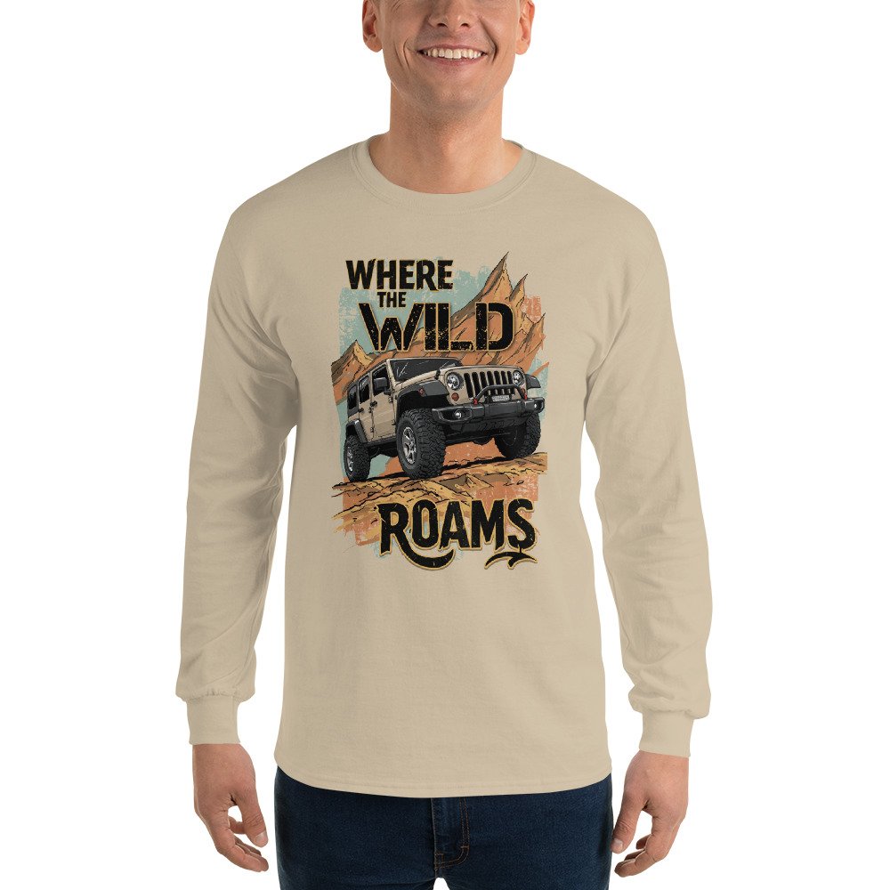 Where The Wild Roams - Canyon Ledge Off-Road Rig Men’s Long Sleeve Shirt - Sand - Image 1
