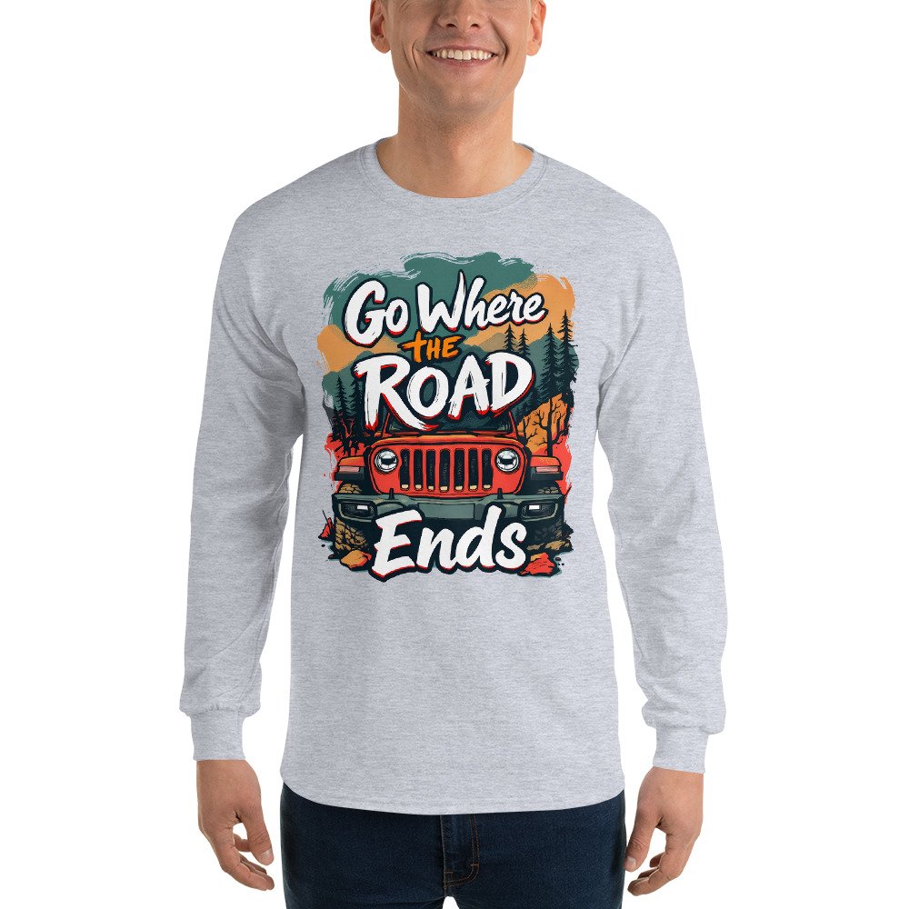 Go Where The Road Ends - Sunset Ridge Off-Road Cruiser Men's Long Sleeve Shirt - Sport Grey - Image 4