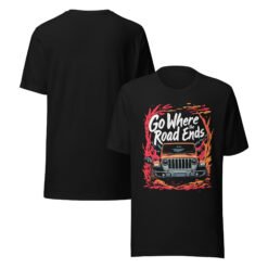 Go Where The Road Ends - Sunset Mountain Off-Road Explorer Unisex Graphic Tee - Black - Image 1