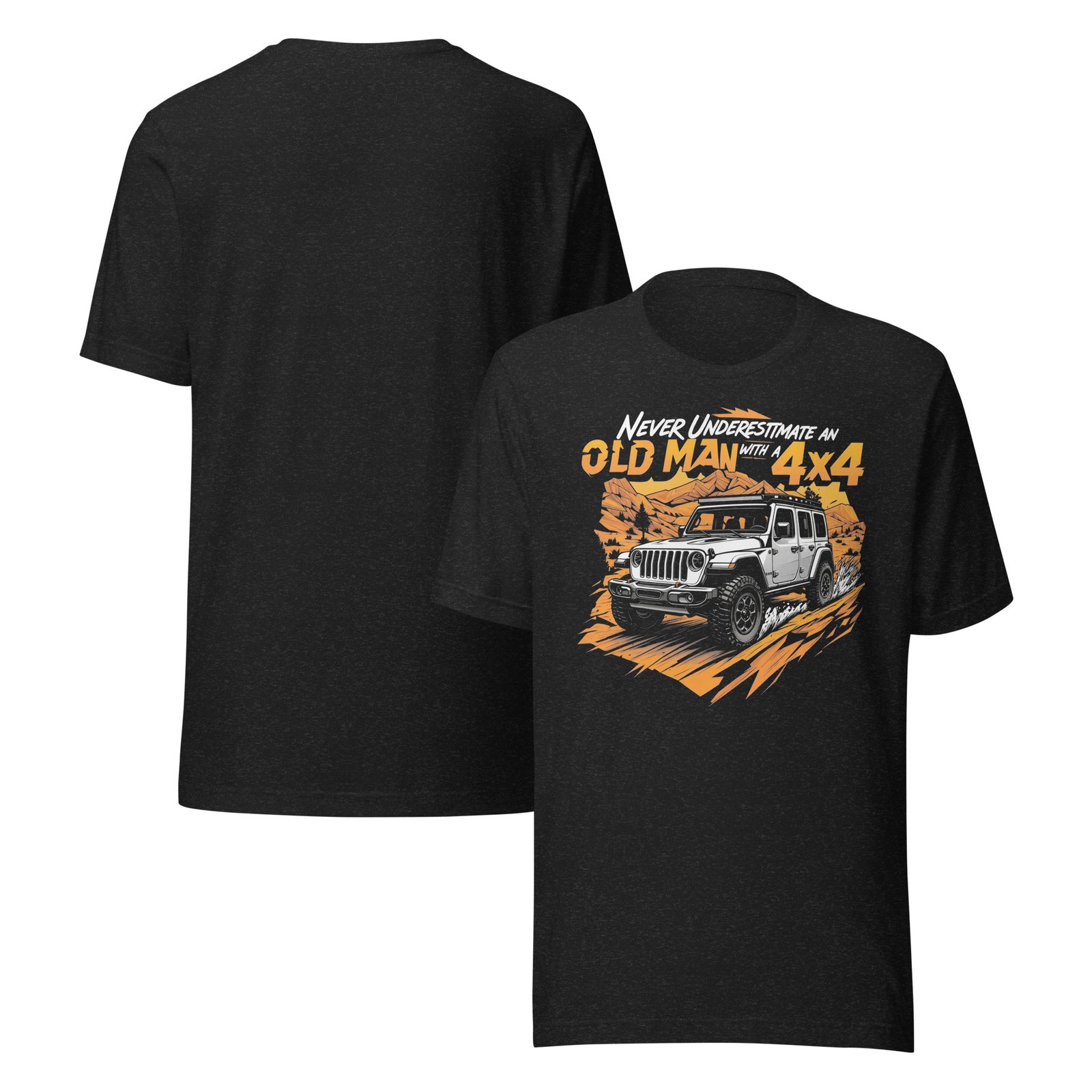Old Man With A 4X4 - Desert Dust 4X4 Crawler Unisex Graphic Tee - Black Heather - Image 1