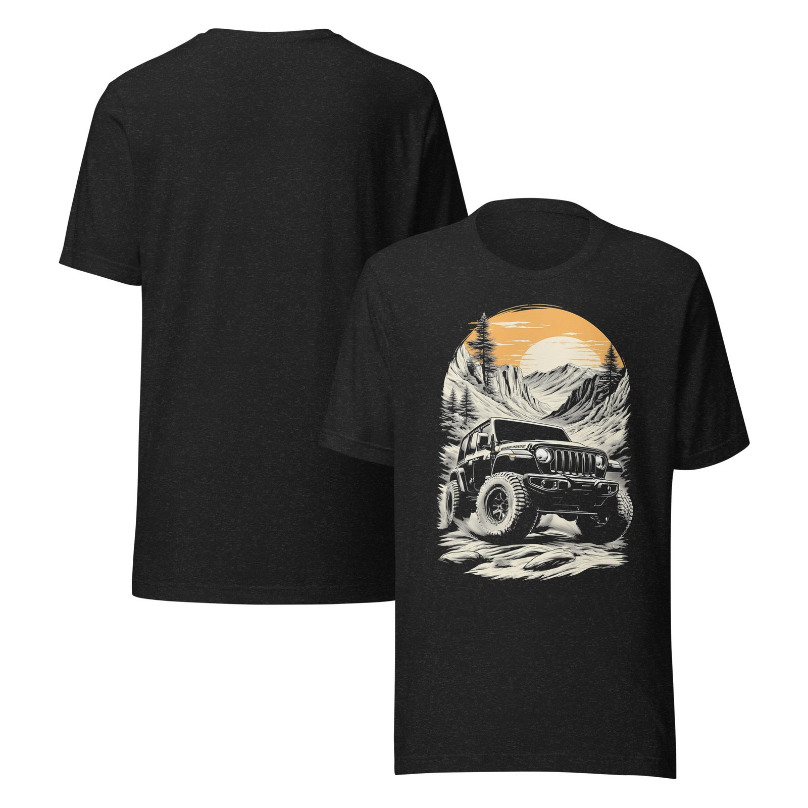 Alpine Sunset Trail - Summit Canyon Off-Road Explorer Unisex Graphic Tee - Black Heather - Image 2