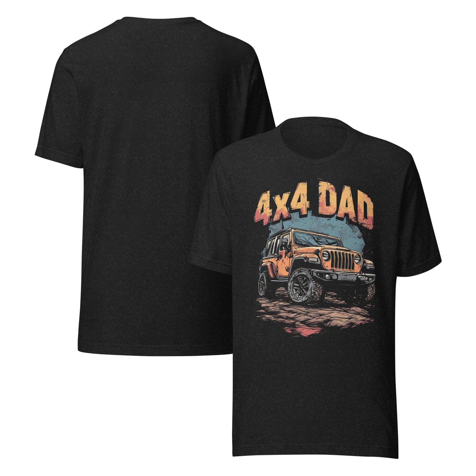4X4 Dad - Rustic Trail 4X4 Rig Graphic Tee - Black Heather - Image 1