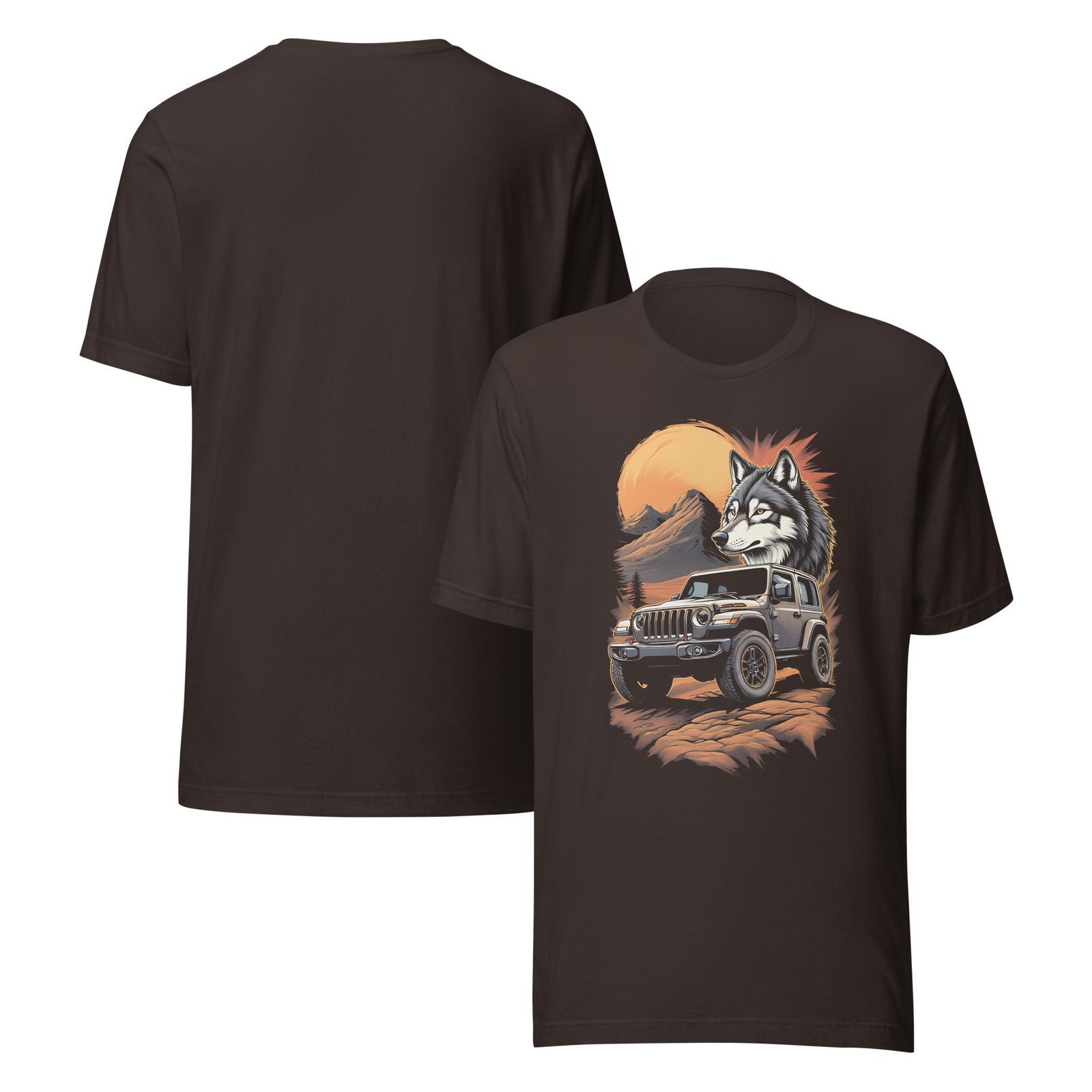 Lone Wolf - Nocturnal 4X4 Crawler Unisex Graphic Tee - Brown - Image 3