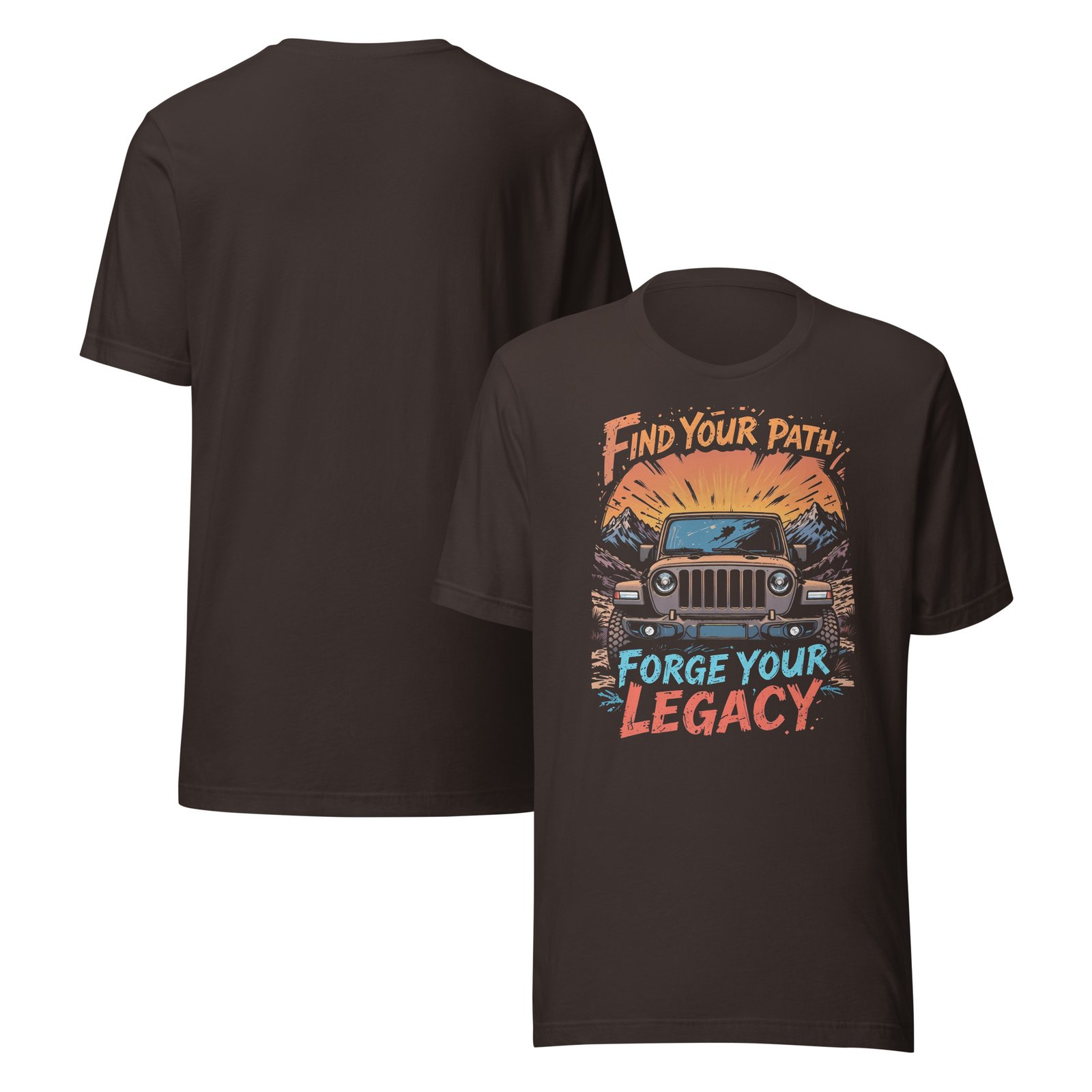 Find Your Path Forge Your Legacy - Sunset Summit Off-Road Explorer Unisex Graphic Tee - Brown - Image 3