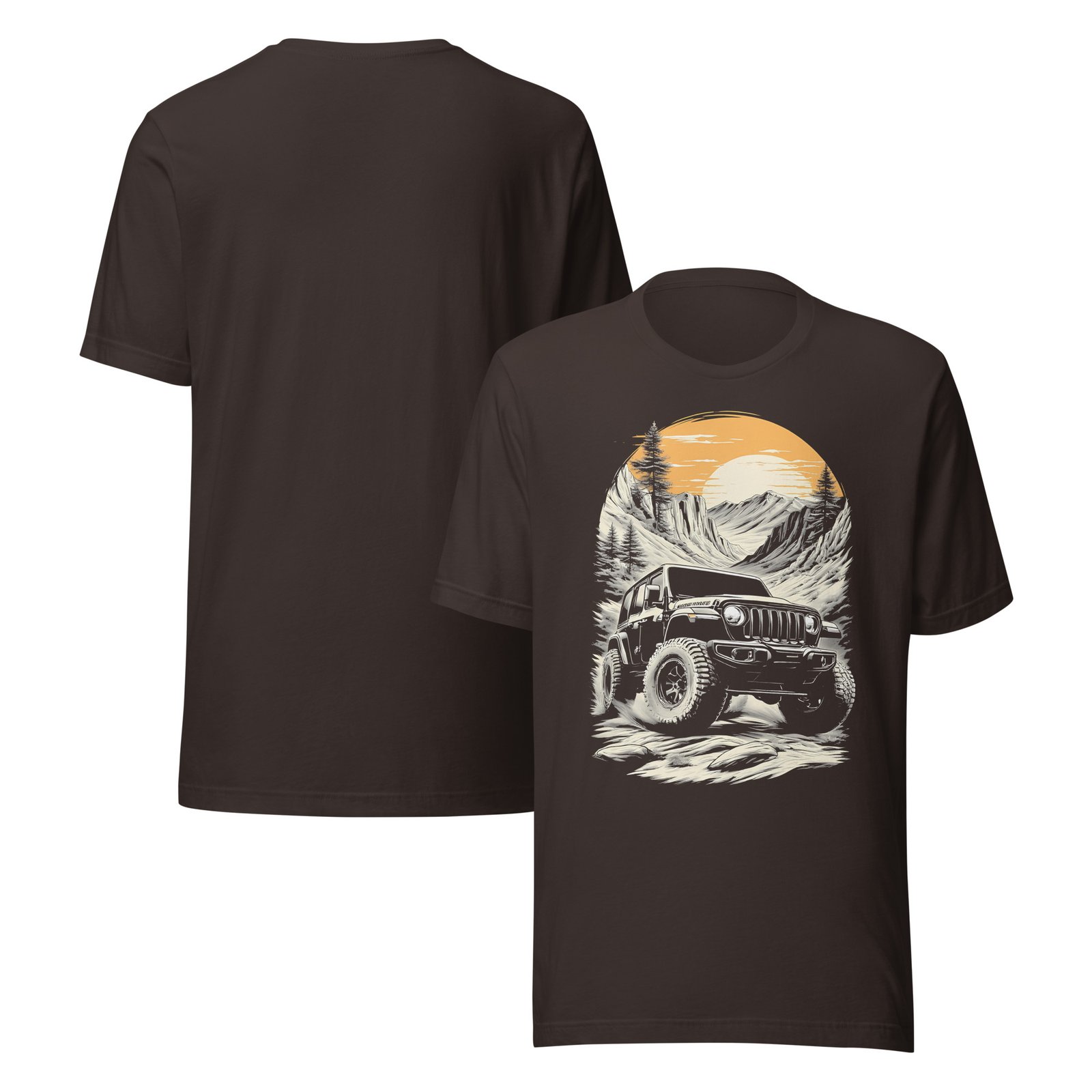 Alpine Sunset Trail - Summit Canyon Off-Road Explorer Unisex Graphic Tee - Brown - Image 4