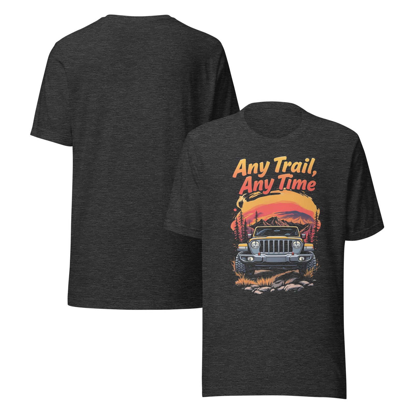 Any Trail Any Time - Timber Crest 4X4 Unisex Graphic Tee - Dark Grey Heather - Image 4