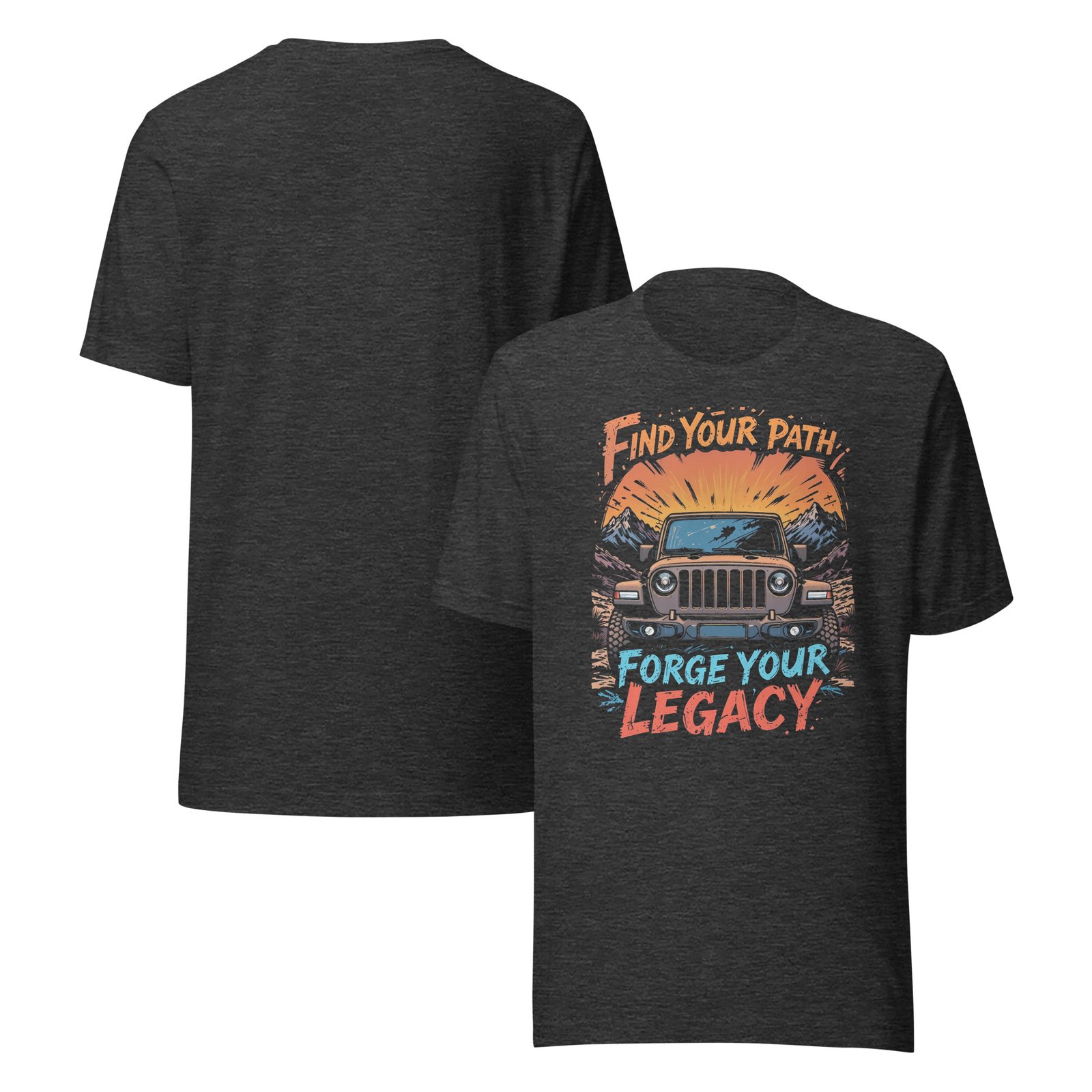 Find Your Path Forge Your Legacy - Sunset Summit Off-Road Explorer Unisex Graphic Tee - Dark Grey Heather - Image 4