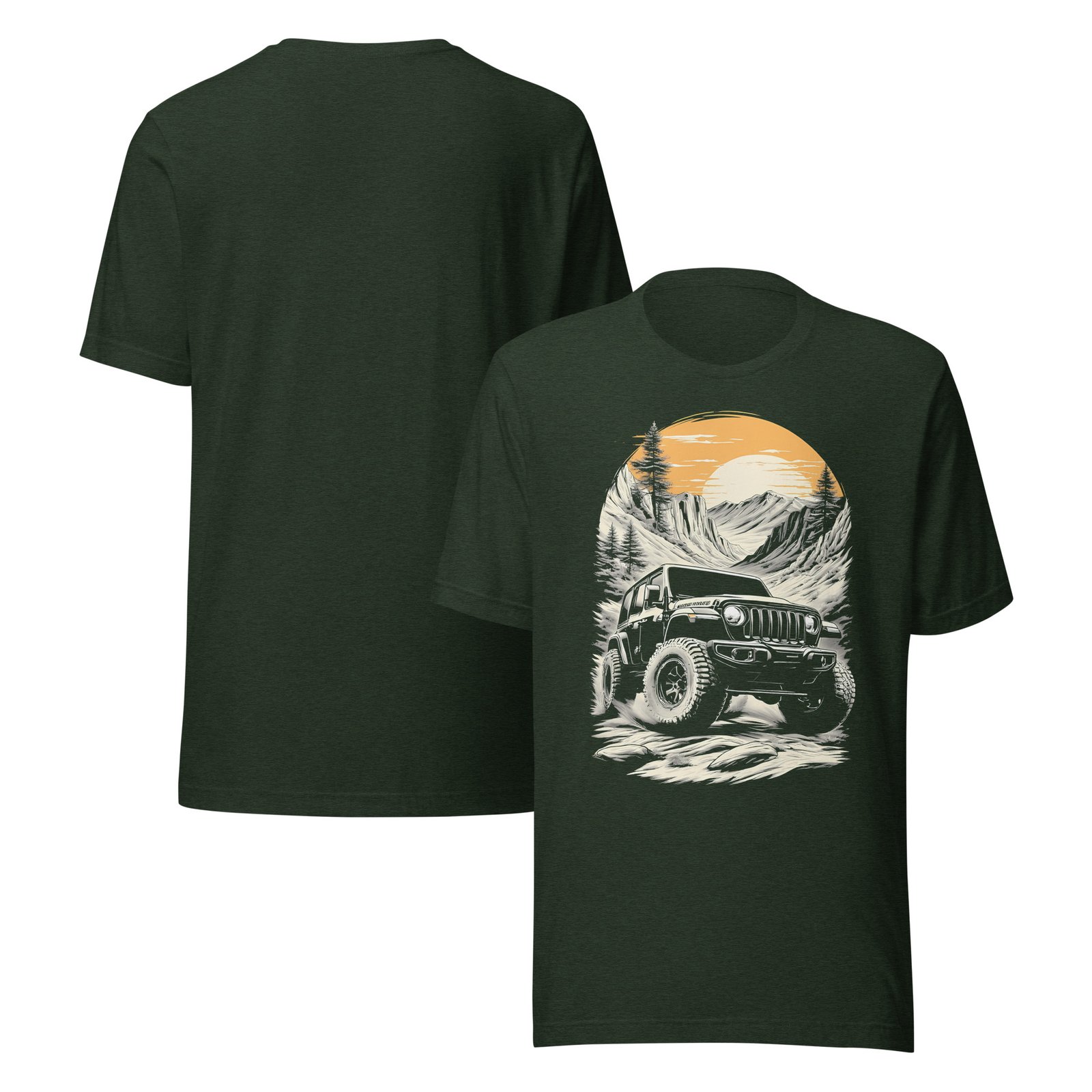 Alpine Sunset Trail - Summit Canyon Off-Road Explorer Unisex Graphic Tee - Heather Emerald - Image 1
