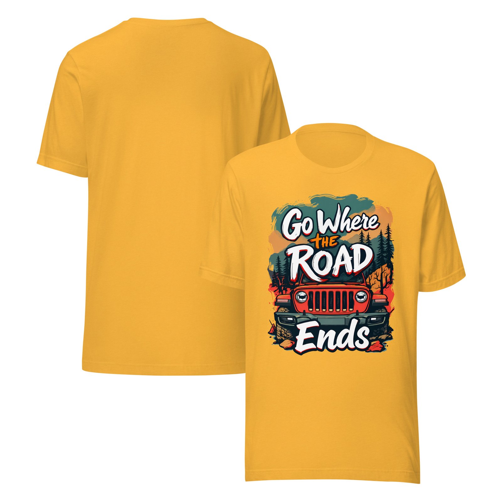 Go Where The Road Ends - Sunset Timber 4X4 Crawler Unisex Graphic Tee - Heather Yellow Gold - Image 2