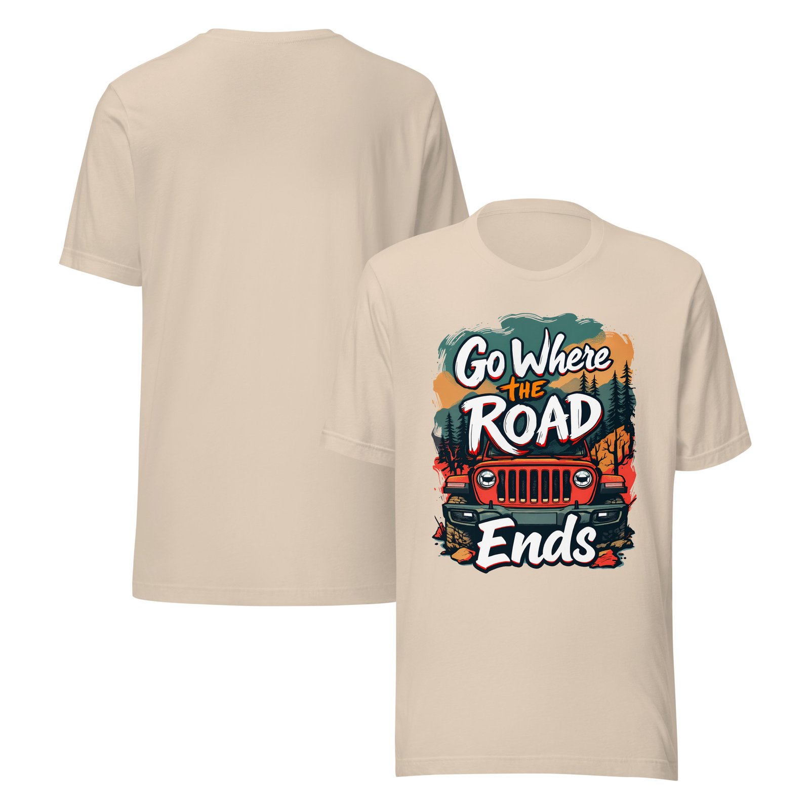 Go Where The Road Ends - Sunset Timber 4X4 Crawler Unisex Graphic Tee - Soft Cream - Image 1