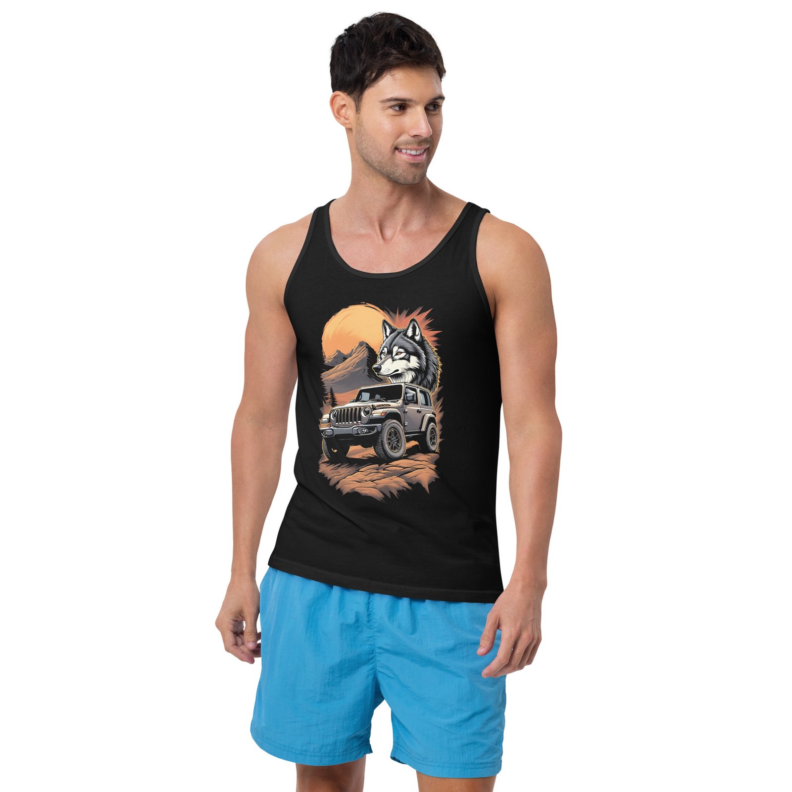 Lone Wolf - Timber Wolf Off-Road Rig Unisex Tank Top - Black - Image 1