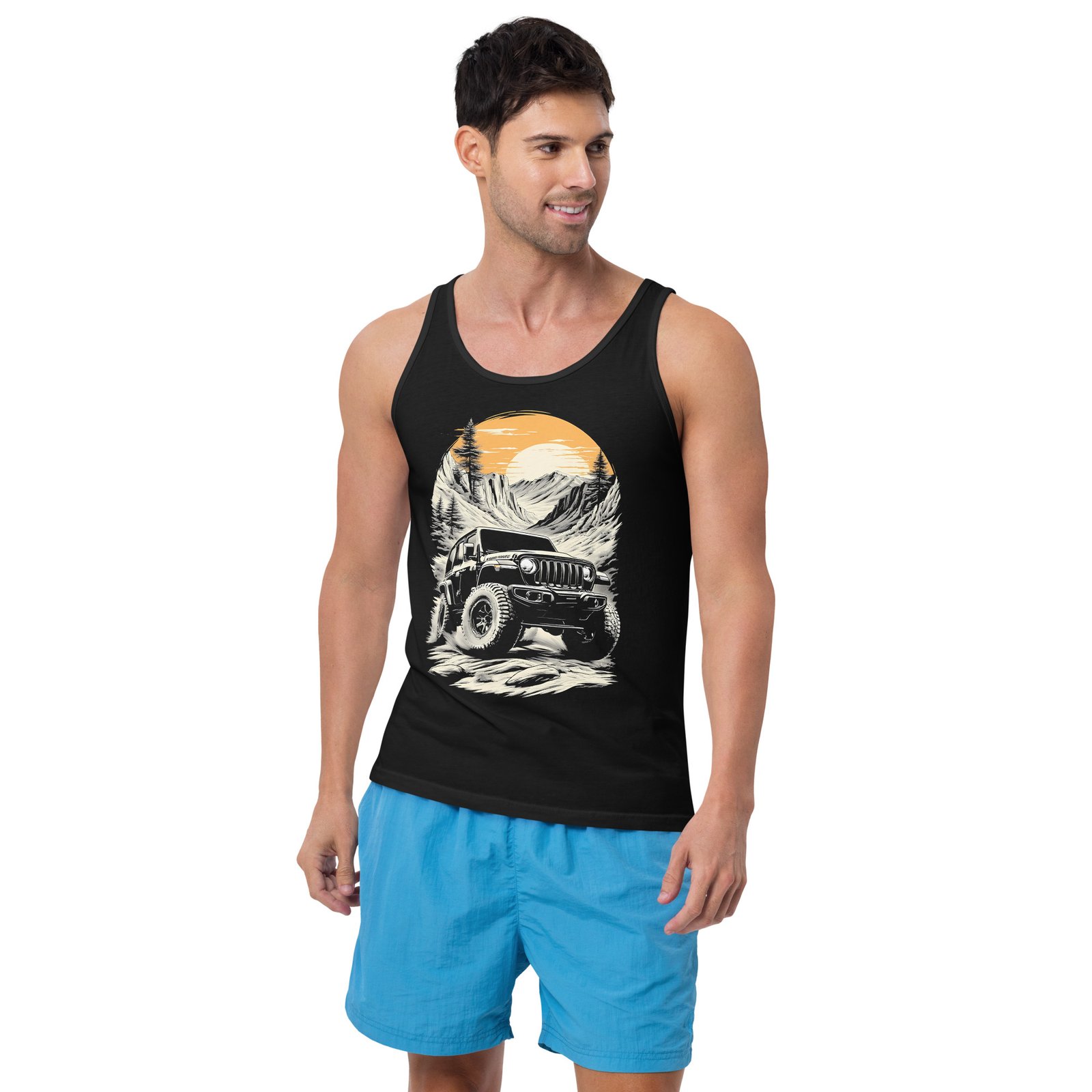 Alpine Sunset Trail - Alpine Sunset Off-Road Rig Unisex Tank Top - Black - Image 1