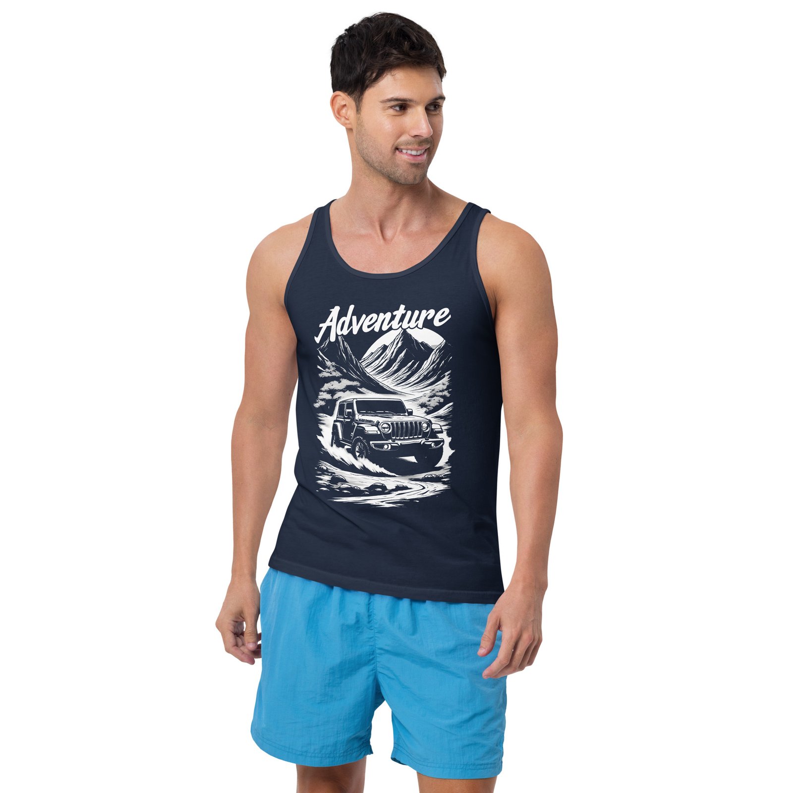 Adventure - Mountain River Off-Road Trail Unisex Tank Top - Navy - Image 3